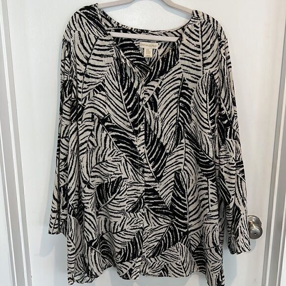 Cynthia Rowley 100% Linen Black & white Zebra animal print tunic blouse women 3X - Picture 2 of 15